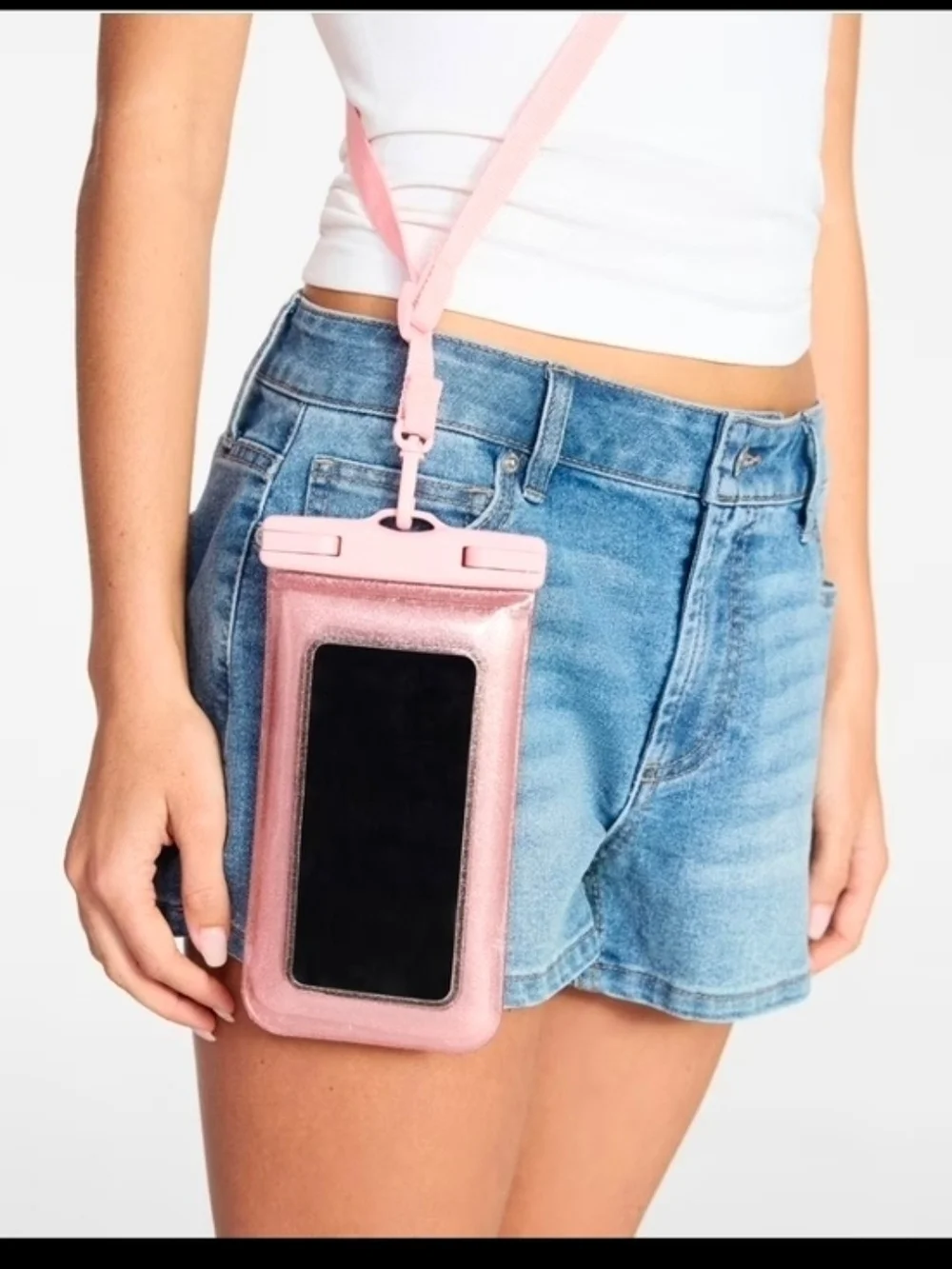 No Boundaries Pink Glitter Waterproof Phone Pouch with Lanyard NWT